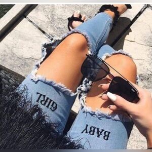 Prettylittlething Baby Girl distressed denim